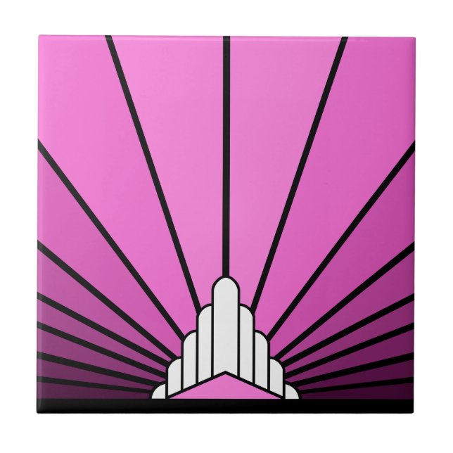 Art deco sun in pink ceramic tile (Front)
