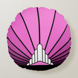 Art deco sun in pink round cushion