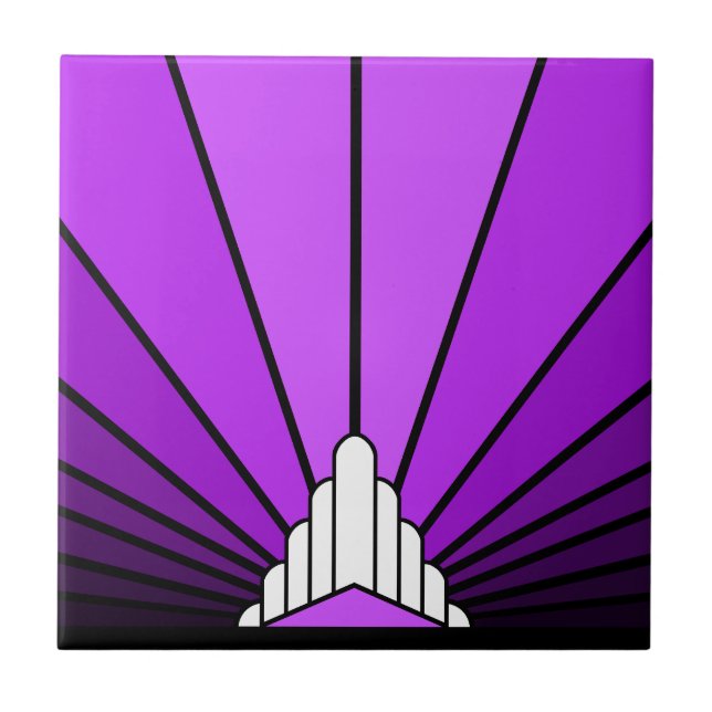 Art deco sun in purple ceramic tile (Front)