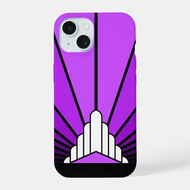 Art deco sun in purple iPhone 15 case (Back)