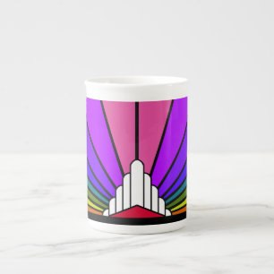 Art deco sun in rainbow bone china mug