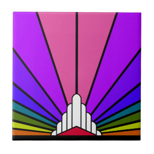 Art deco sun in rainbow ceramic tile
