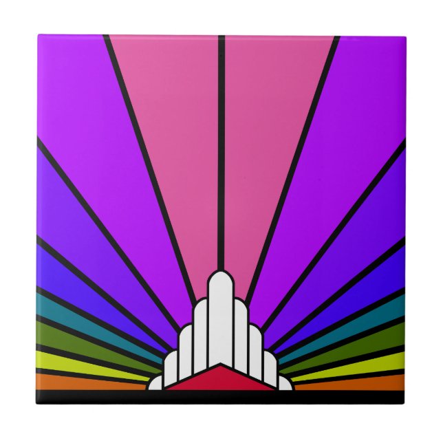 Art deco sun in rainbow ceramic tile (Front)