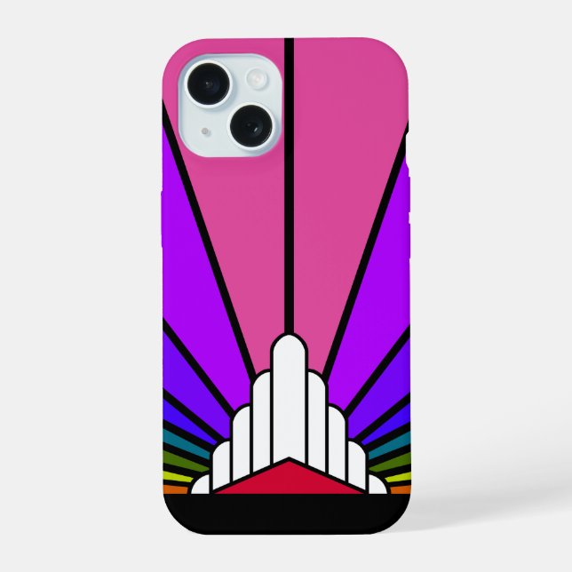 Art deco sun in rainbow iPhone 15 case (Back)