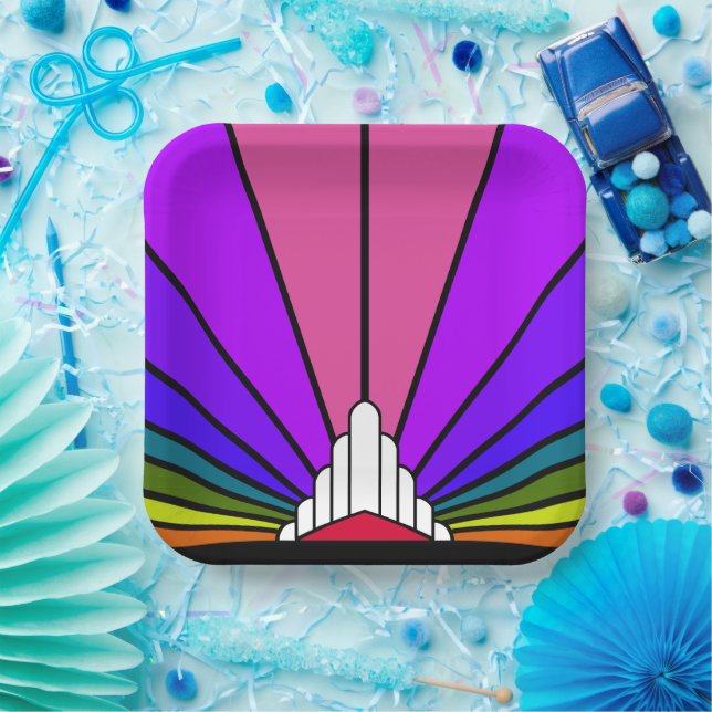 Art deco sun in rainbow Paper Plate (Party)