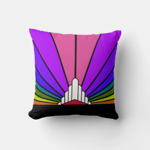 Art deco sun in rainbow Throw Pillow