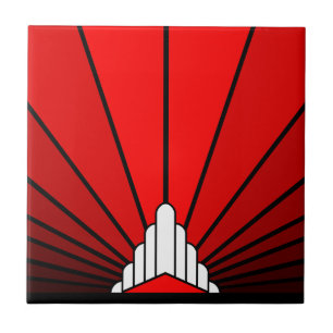 Art deco sun in red ceramic tile