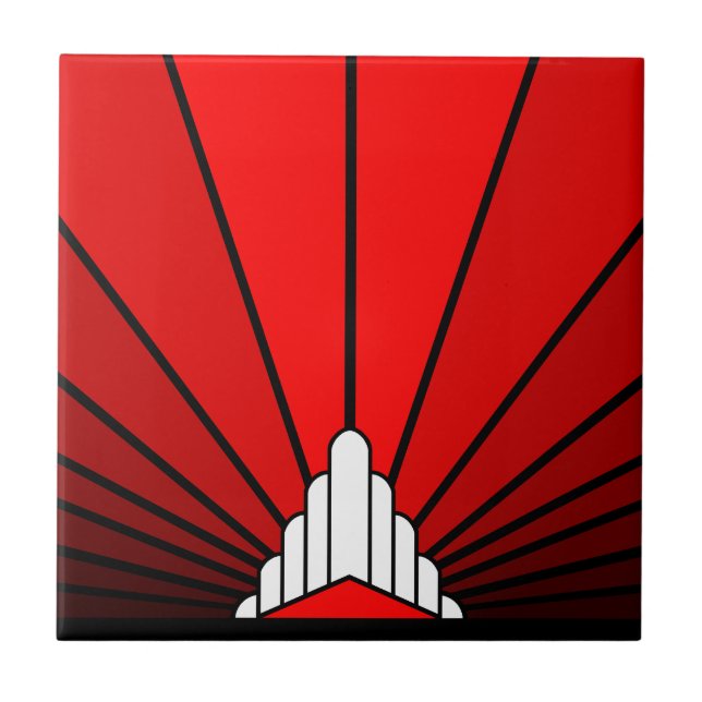 Art deco sun in red ceramic tile (Front)