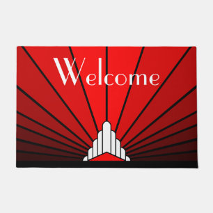 Art deco sun in red doormat