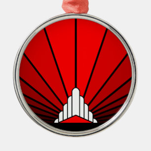 Art deco sun in red metal ornament