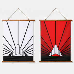 Art deco sun in red & white Topped Wall Tapestry