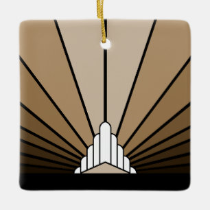 Art deco sun in tan ceramic ornament