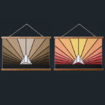 Art deco sun in tan/dawn hanging tapestry<br><div class="desc">A classic art deco style sun pattern.
An iconic pattern of the sun rising from behind a stylised art deco shaped building. A simple yet elegant design, true to the era.</div>
