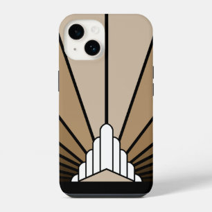 Art deco sun in tan iPhone 14 case