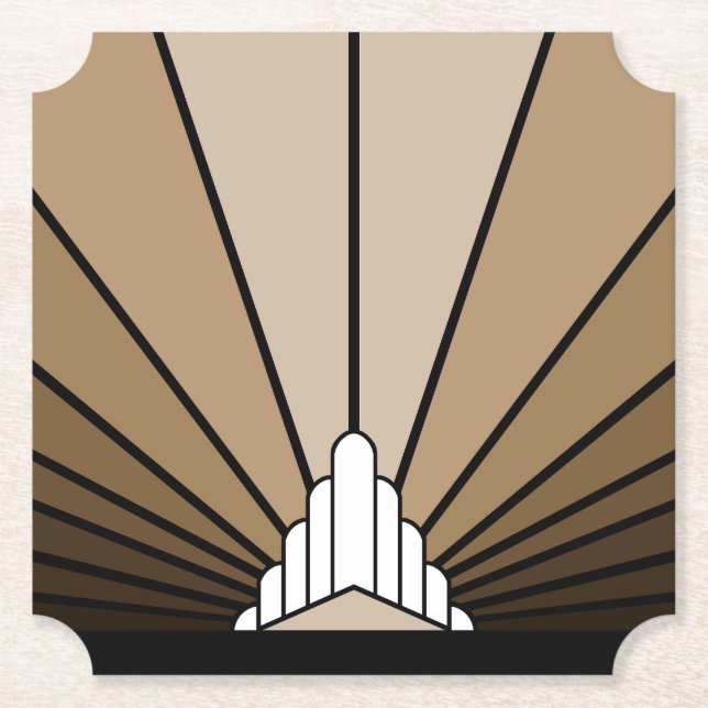 Art deco sun in tan paper coaster (Front)