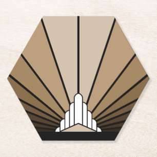Art deco sun in tan paper coaster