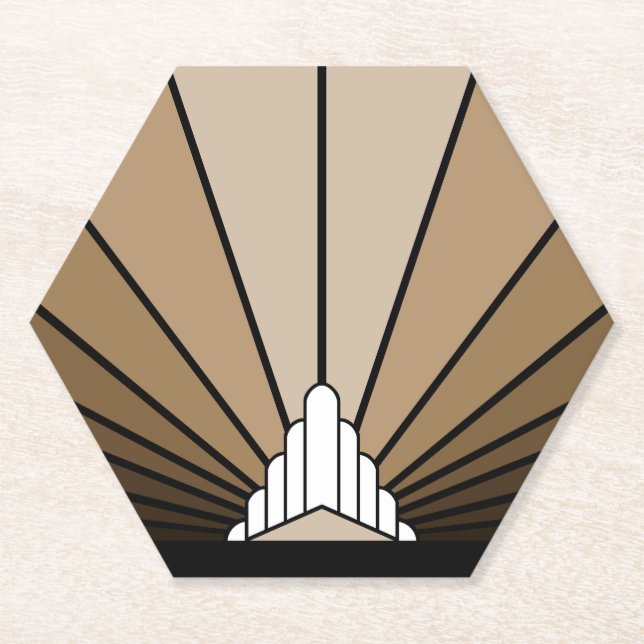 Art deco sun in tan paper coaster (Front)