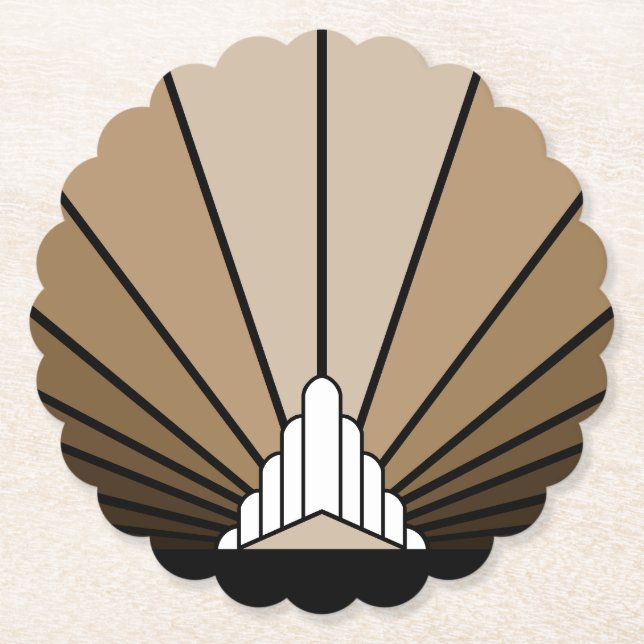 Art deco sun in tan paper coaster (Front)