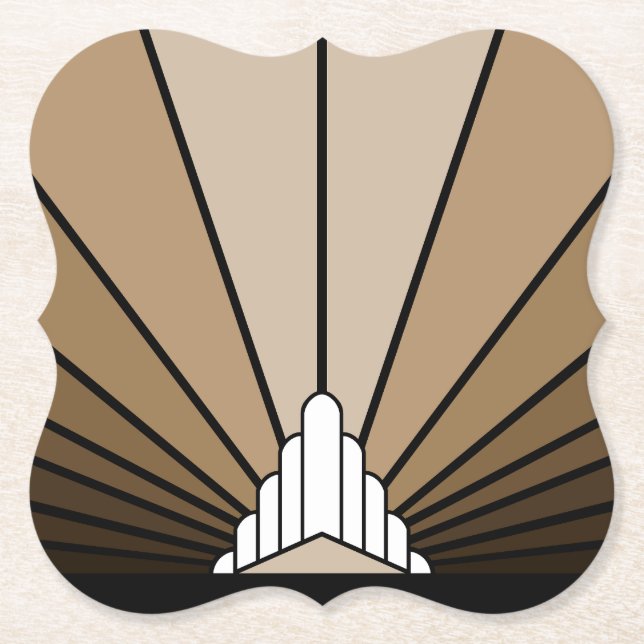 Art deco sun in tan paper coaster (Front)