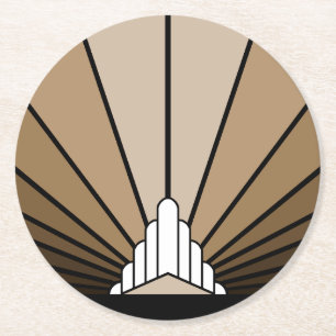 Art deco sun in tan round paper coaster