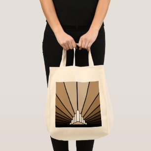 Art deco sun in tan tote bag