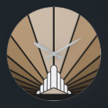 Art deco sun in tan Wall Clock<br><div class="desc">A classic art deco style sun pattern in tan. 

An iconic pattern of the sun rising from behind a stylised art deco shaped building. A simple yet elegant design,  true to the era.</div>