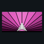 Art deco sun pink poster<br><div class="desc">A classic art deco style sun pattern in pink. 

An iconic pattern of the sun rising from behind a stylised art deco shaped building. A simple yet elegant design,  true to the era.</div>
