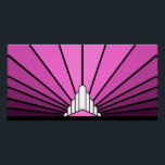 Art deco sun pink poster<br><div class="desc">A classic art deco style sun pattern in pink. 

An iconic pattern of the sun rising from behind a stylised art deco shaped building. A simple yet elegant design,  true to the era.</div>