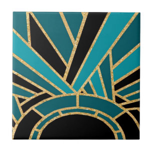 Art Deco Sunburst (Blue) Ceramic Ceramic Tile
