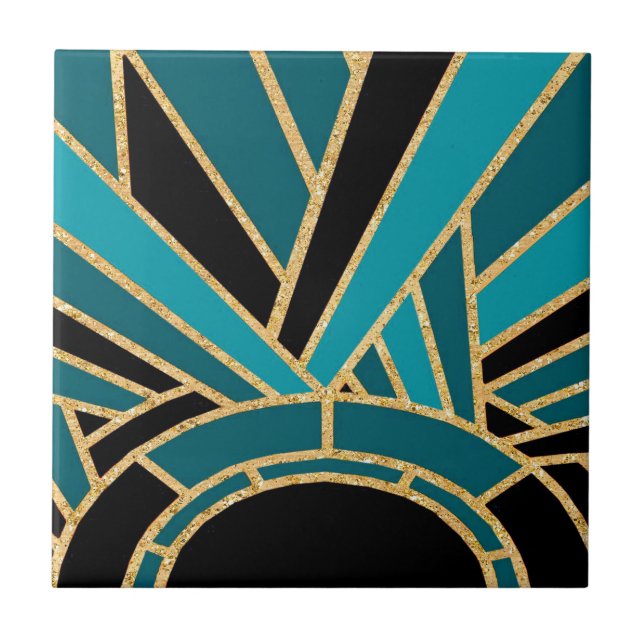 Art Deco Sunburst (Blue) Ceramic Ceramic Tile (Front)