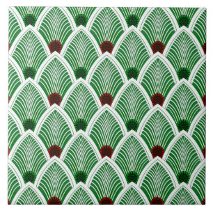 Art Deco Sunburst Fan in Cool Summer Green Ceramic Tile