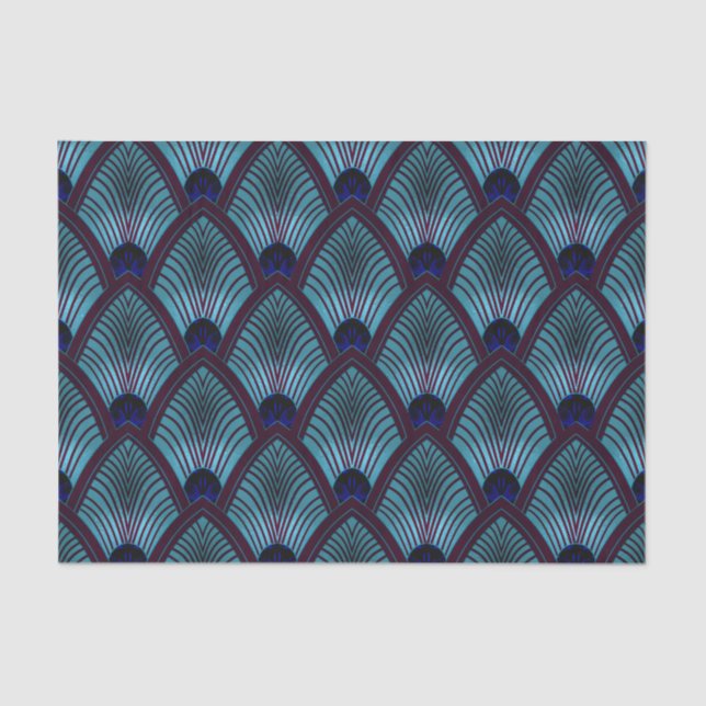 Art Deco Sunburst Fan in Metallic Blue Tissue Paper (Front)