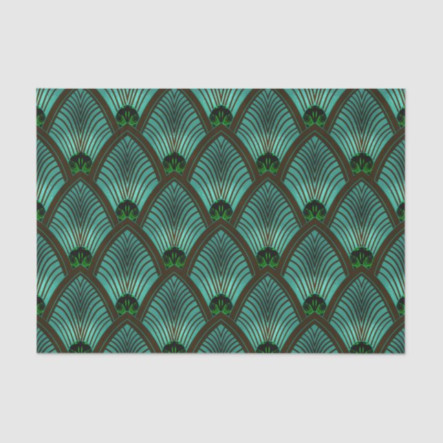 Art Deco Sunburst Fan in Metallic Green Tissue Paper (Front)