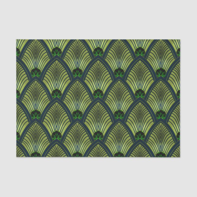 Art Deco Sunburst Fan in Metallic Lime Green Tissue Paper (Front)