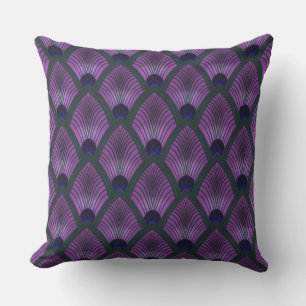 Art Deco Sunburst Fan in Metallic Purple Cushion