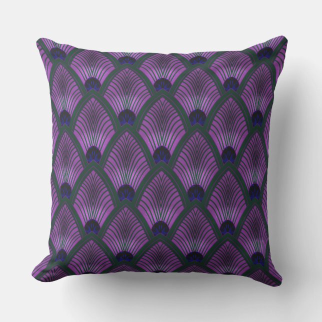 Art Deco Sunburst Fan in Metallic Purple Cushion (Front)