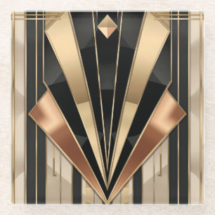 Art Deco Sunburst Geometric Luxury Design Glass Coaster