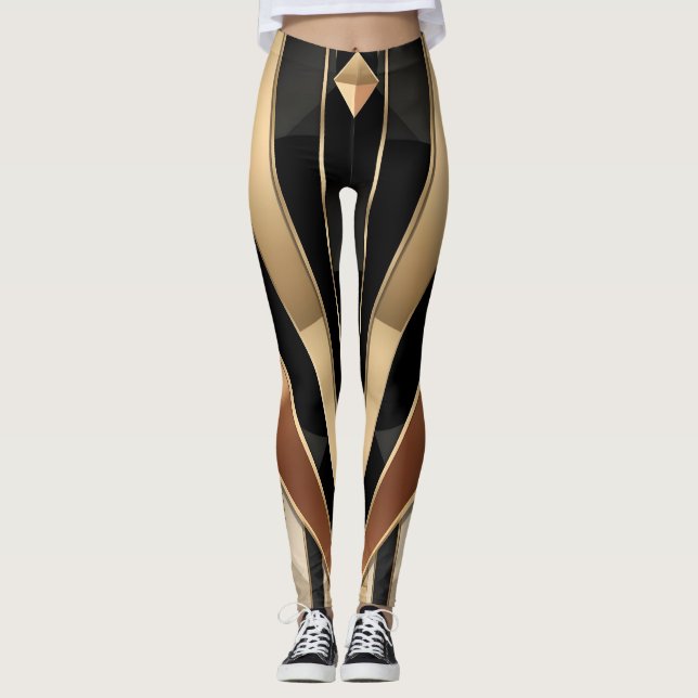 Art Deco Sunburst Geometric Luxury Design Leggings (Front)