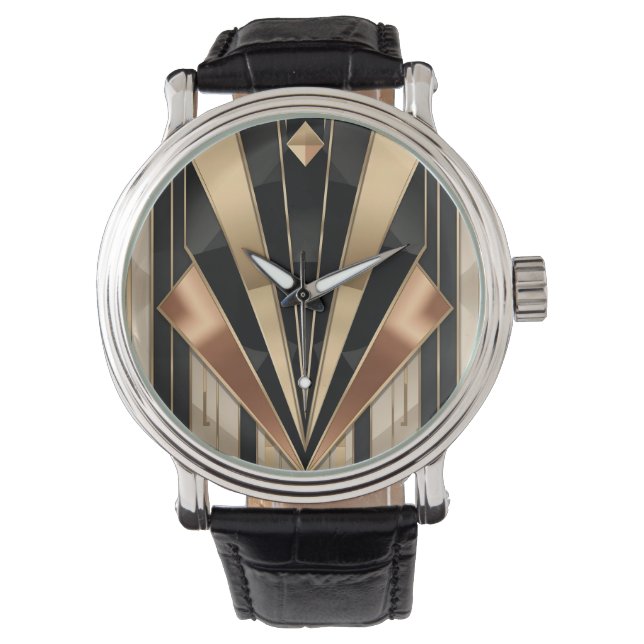 Art Deco Sunburst Geometric Luxury Design Watch (Front)