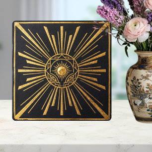 Art Deco Sunburst Gold Black Geometric Design Ceramic Tile