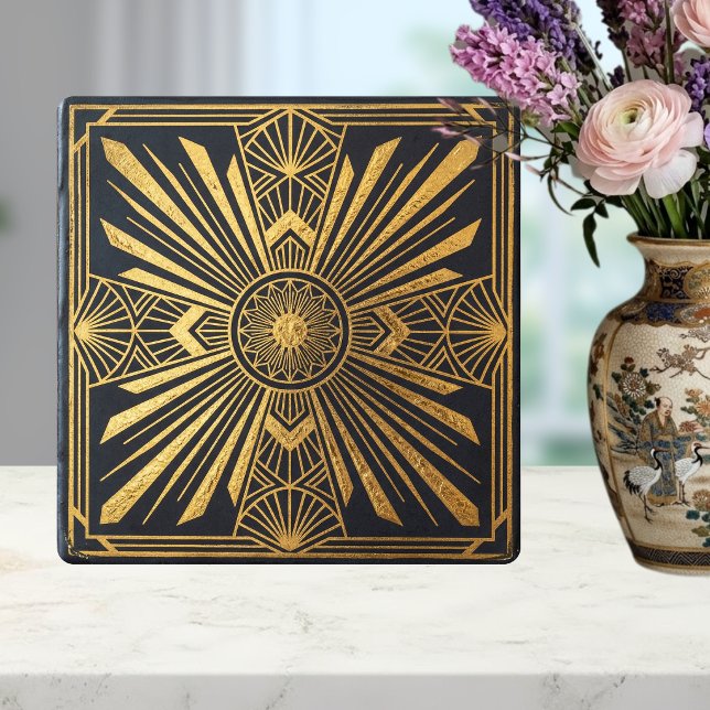 Art Deco Sunburst Gold Black Geometric Design Ceramic Tile (Creator Uploaded)