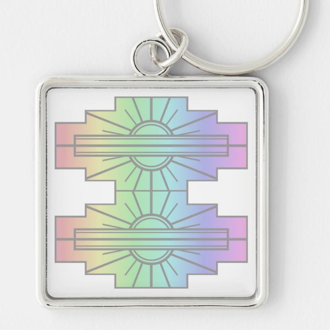 Art Deco Sunburst Pattern in Pastels Key Ring (Front)