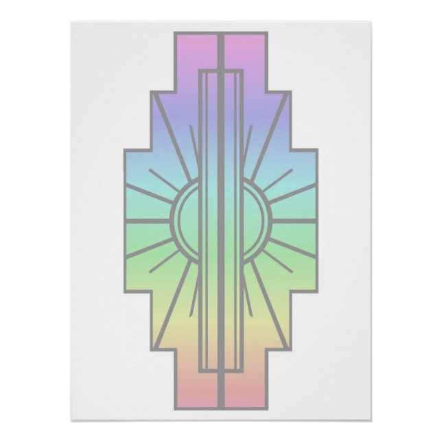 Art Deco Sunburst Pattern in Pastels Poster (Front)
