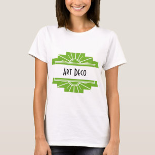 Art Deco Sunburst Pattern in White and Green T-Shi T-Shirt