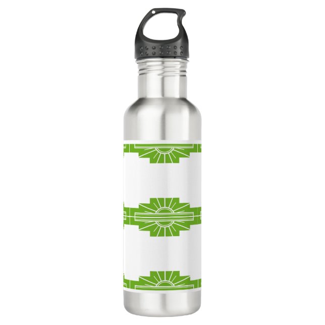 Art Deco Sunburst Pattern in White and Lime 710 Ml Water Bottle (Front)