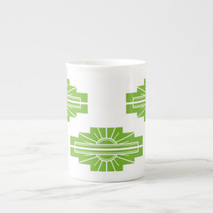 Art Deco Sunburst Pattern in White and Lime Bone China Mug