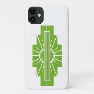 Art Deco Sunburst Pattern in White and Lime Case-M iPhone 11 Case