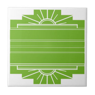 Art Deco Sunburst Pattern in White and Lime Ceramic Tile