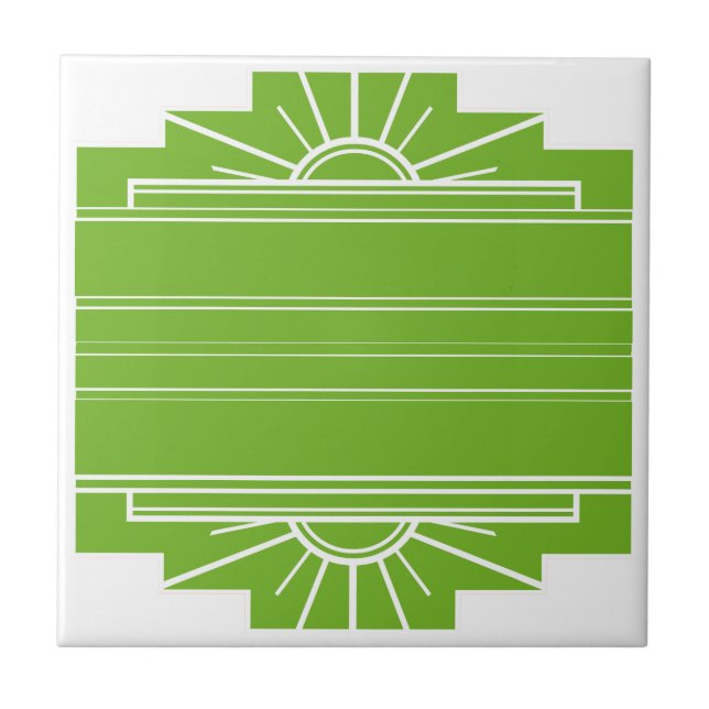 Art Deco Sunburst Pattern in White and Lime Ceramic Tile (Front)