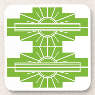 Art Deco Sunburst Pattern in White and Lime Coaste Coaster